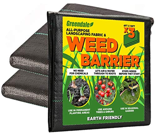 Greendale - 3 Pack of 4ft x 10ft (Total of 120 Sq Ft) - Heavy Duty (5.4oz) - Premium Quality Landscape Weed Barrier Fabric - Perfect for Gardens, Landscaping, Ground Cover and Box Liners