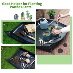 FLMOUTN Foldable Plant Repotting Mat, Gardening Mat with 13Pcs Mini Garden Tools Set and 30Pcs Pot Hole Mesh Pads, Succulent Tool Set for Indoor Miniature Fairy Garden Plant Care