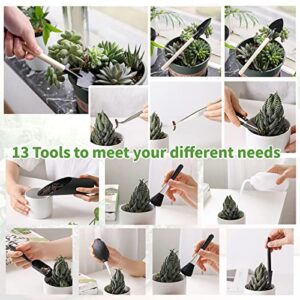 FLMOUTN Foldable Plant Repotting Mat, Gardening Mat with 13Pcs Mini Garden Tools Set and 30Pcs Pot Hole Mesh Pads, Succulent Tool Set for Indoor Miniature Fairy Garden Plant Care