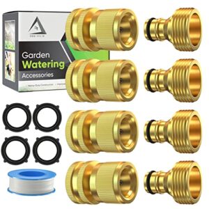 heavy duty water hose quick connect fittings (premium brass for superior durability), 3/4 inch male and female garden hoses connectors, fit for 3/4″ gardening hoses, rust-resistant, diy or pro, 4 pack