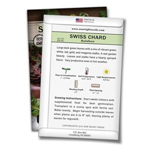 Sow Right Seeds - Rainbow Swiss Chard Seed for Planting - Non-GMO Heirloom Packet with Instructions to Plant a Home Vegetable Garden - Great Gardening Gift (1)