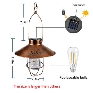 pearlstar Solar Lantern Outdoor Hanging Light Metal Farmhouse Solar Lamp with Warm White Edison Bulb Design for Garden Yard Patio Porch Decor (Brushed Copper)