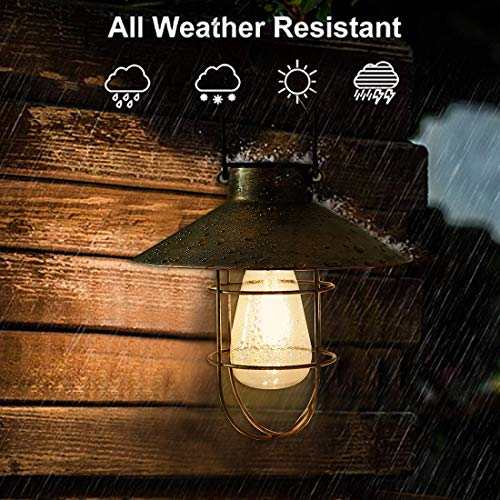 pearlstar Solar Lantern Outdoor Hanging Light Metal Farmhouse Solar Lamp with Warm White Edison Bulb Design for Garden Yard Patio Porch Decor (Brushed Copper)