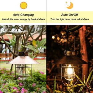 pearlstar Solar Lantern Outdoor Hanging Light Metal Farmhouse Solar Lamp with Warm White Edison Bulb Design for Garden Yard Patio Porch Decor (Brushed Copper)