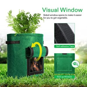 VIVOSUN 5-Pack 10 Gallon Potato Grow Bags, Fabric Pots with Handle and Roll-up Window, Green