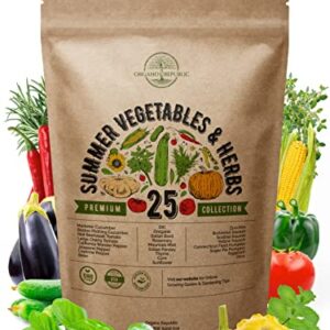 25 Summer Vegetable & Herb Garden Seeds Variety Pack for Planting Outdoors and Indoor Home Gardening 3500+ Non-GMO Heirloom Veggie & Herb Seeds: Tomato Pepper Okra Bean Cucumber Basil Rosemary & More