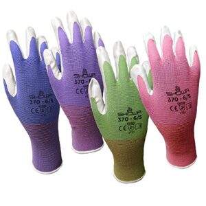 4 pack showa atlas nt370 atlas nitrile garden gloves – small (assorted colors)