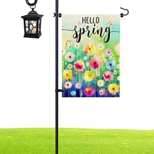 XDW-GIFTS Garden Flag Holder Stand with Shepherd Hook Upgraded Flagole with 2 Spring Stoppers and 1 Clip, Yard Garden Flag Holder for Flags Weather-Proof (Without Solar Lights & Flag)