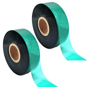 2 rolls stretch tie tape garden tie tape thick plant ribbon garden green vinyl stake for indoor outdoor patio plant use, 1 inch wide by 150 feet long