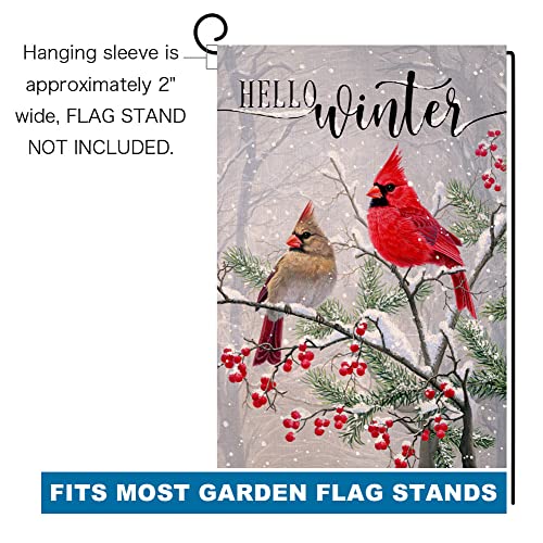 Winter Cardinal Bird Garden Flag 12x18 Vertical Double Sided Farmhouse Trees Snow Christmas Holiday Outside Decorations Burlap Yard Flag BW233