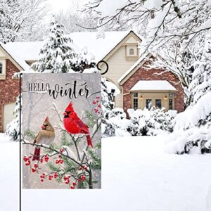 Winter Cardinal Bird Garden Flag 12x18 Vertical Double Sided Farmhouse Trees Snow Christmas Holiday Outside Decorations Burlap Yard Flag BW233