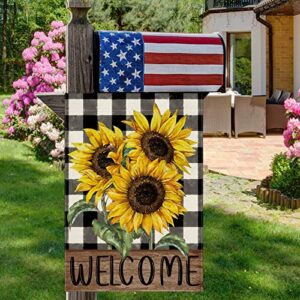 CMEGKE Sunflower Garden Flag, Buffalo Floral Welcome Garden Flag, Spring Summer Garden Flag Vertical Double Sided Burlap Party Holiday Yard Home Farmhouse Outside Decor 12.5 x 18 In B
