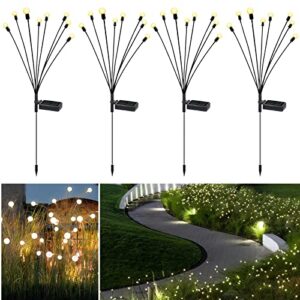 Solar Powered Firefly Lights, Solar Lights Outdoor Waterproof, 8 Warm White Light Bulbs Starburst Swaying, Solar Garden Decorative Lights, for Path Landscape Outdoor Decorative Lights (4 pcs)