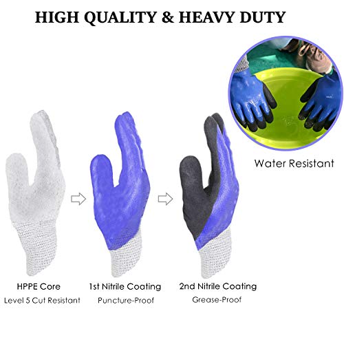 GLOSAV Durable Gardening Gloves for Men, Heavy Duty Nitrile Garden Gloves, Double Coated Work Gloves, Cut Resistant, Puncture Proof, Water Resistant, Touch Screen (Medium)