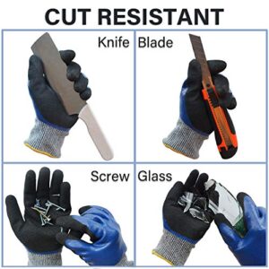 GLOSAV Durable Gardening Gloves for Men, Heavy Duty Nitrile Garden Gloves, Double Coated Work Gloves, Cut Resistant, Puncture Proof, Water Resistant, Touch Screen (Medium)