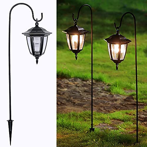 Maggift 34 Inch Hanging Solar Lights, Decorative Garden Lanterns with 2 Shepherd Hooks, Solar Powered Coach Lights, Warm White LED Outdoor Lighting for Landscape, Yard, Pathway and Patio, 2 Pack