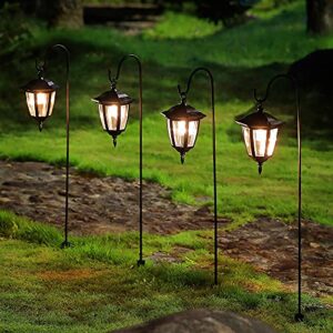 Maggift 34 Inch Hanging Solar Lights, Decorative Garden Lanterns with 2 Shepherd Hooks, Solar Powered Coach Lights, Warm White LED Outdoor Lighting for Landscape, Yard, Pathway and Patio, 2 Pack