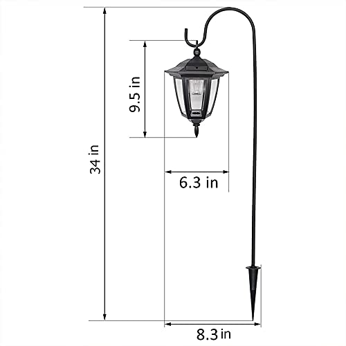 Maggift 34 Inch Hanging Solar Lights, Decorative Garden Lanterns with 2 Shepherd Hooks, Solar Powered Coach Lights, Warm White LED Outdoor Lighting for Landscape, Yard, Pathway and Patio, 2 Pack