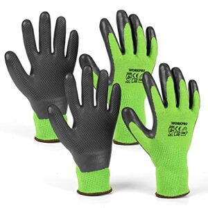 workpro 2 pairs garden gloves, working gloves with eco latex palm coated, works gloves with touchscreen for weeding, digging, raking and pruning(l)