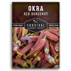 survival garden seeds – red burgundy okra seed for planting – packet with instructions to plant and grow tender burgundy okra pods in your home vegetable garden – non-gmo heirloom variety