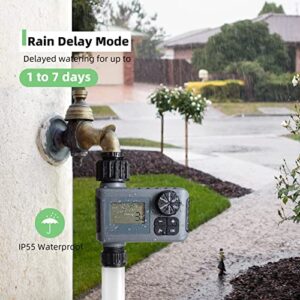 Sprinkler Timer, Garden Hose Faucet Timer Outdoor with Rain Delay/Manual/Child Lock/Automatic Watering System, Programmable Watering Irrigation Timer for Lawn Yard, 1 Outlet