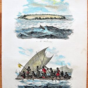 Antique Copperplate Engraving: Whitsunday and a War Canoe