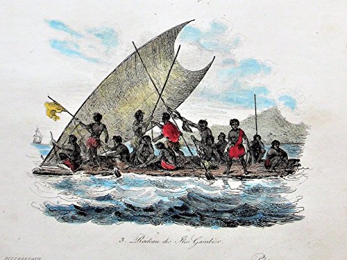 Antique Copperplate Engraving: Whitsunday and a War Canoe