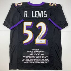 autographed/signed ray lewis baltimore black stat football jersey beckett bas coa