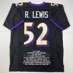 Autographed/Signed Ray Lewis Baltimore Black Stat Football Jersey Beckett BAS COA