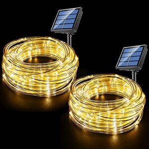 fatpoom solar lights rope lights solar powered string lights 40ft 120 leds 8 modes fairy lights outdoor decoration lighting for garden patio party,weddings,christmas décor white warm 2pack