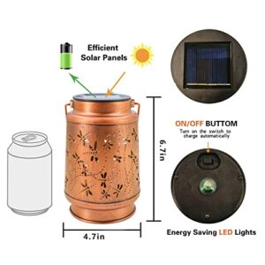 Solar Lantern Lights Outdoor Hanging, Metal Decor Lanterns-Waterproof LED Decorative Light for Garden, Patio, Yard Tree (Dragonfly)