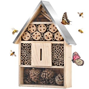 elipark wooden mason insect bee butterfly house,insect hotel,an outdoor hanging bamboo habitat for bee butterfly ladybugs live,bee box,butterfly habitat for garden,9 x 15.7 x 2.5 inch