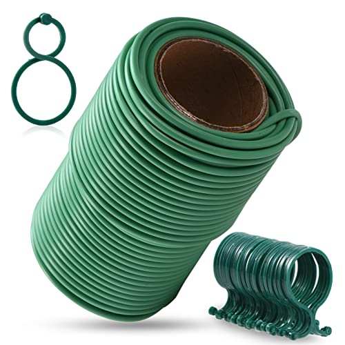 TELENT OUTDOORS 80 Feet Soft Plant Ties Green Plant Twist Ties, Plant ties for Support with 20 PCS Plant Clips, Gardening Supplies for Plants Office Home Organization 3mm Diameter