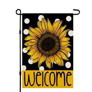 crowned beauty summer garden flag sunflower 12×18 inch small double sided for outside black polka dots welcome yard flag