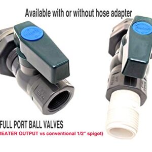 Van Enterprises Rain Barrel Spigot Kit - 3/4" PVC Full Port Ball Valve with Bulkhead Fitting +Hose Adapter