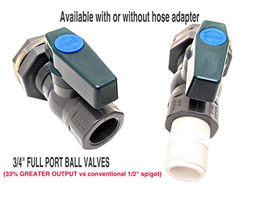 Van Enterprises Rain Barrel Spigot Kit - 3/4" PVC Full Port Ball Valve with Bulkhead Fitting +Hose Adapter