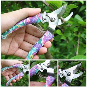 Garden Tools Set, JUMPHIGH 10 Pieces Gardening Tools with Purple Floral Print, Ergonomic Handle Trowel Rake Weeder Pruner Shears Sprayer, Garden Hand Tools with Carrying Case Gardening Gifts for Women