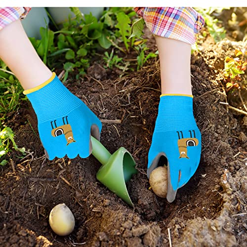 HIYZI 12 Pairs Kids Garden Gloves Work Glove Rubber Coated Gardening Gloves for Children Toddlers Boys Girls Yard (Medium (Age 6-8))