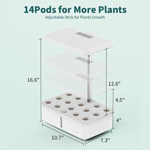 Hydroponics Growing System, REMOSSY 14 Pods Indoor Garden with 5L Water Tank & Pump, Adjustable Height Up to 16.5" LED Light, 3 Modes Smart Herb Garden Kit Plant Germination Kit for Home Kitchen APP