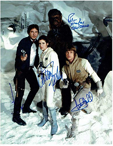 S tar Wars Cast Harrison Ford, Carrie Fisher, Mark Hamill, Peter Mayhew Signed Autographed 11x14 Inch Photo Print compatible with star wars