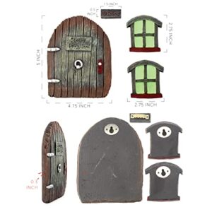 Cornucopia Fairy Garden Door and Windows Set (4-Piece Set); for Trees, Yard Art, Ornaments, and Sculptures