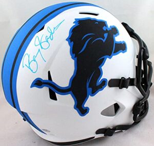 barry sanders autographed detroit lions lunar speed f/s helmet- jsa w baby blue