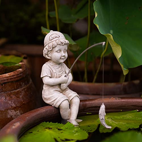 Goodeco Fisherboy Statue Pond Decor- Mom Gifts,The Fisherman Garden Sculptures & Statues for Patio/Yard/Lawn or Outdoor Pool Pond Decorations,Gift idea 5.1×11"