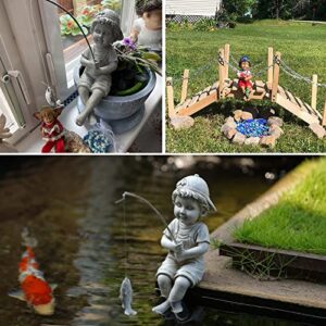 Goodeco Fisherboy Statue Pond Decor- Mom Gifts,The Fisherman Garden Sculptures & Statues for Patio/Yard/Lawn or Outdoor Pool Pond Decorations,Gift idea 5.1×11"