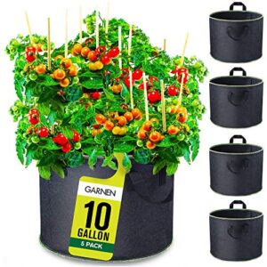 garnen 10 gallon garden grow bags (5 packs), vegetable/flower/plant growing bags, nonwoven fabric pots planter for outdoor and indoor planting