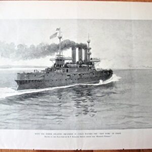 Antique Prints: Set of Three Battleships. 1. With the North Atlanitc Squadron in Cuban Waters. 2. The Battle of Manila. 3. Warships Off the Coast Near Santiago De Cuba