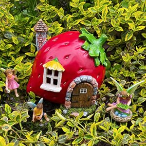 Mood Lab Fairy Garden - Fairy Strawberry House Set of 4 pcs - Miniature Figurines & Accessories - Outdoor or House Decor