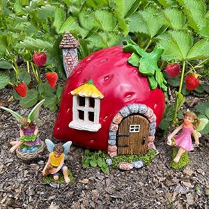 Mood Lab Fairy Garden - Fairy Strawberry House Set of 4 pcs - Miniature Figurines & Accessories - Outdoor or House Decor