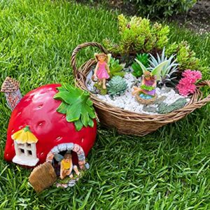 Mood Lab Fairy Garden - Fairy Strawberry House Set of 4 pcs - Miniature Figurines & Accessories - Outdoor or House Decor