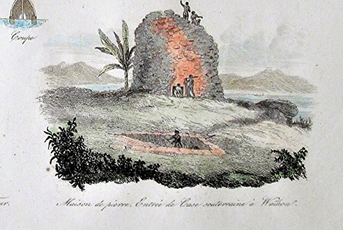 Antique Copperplate Engraving: Plan de la Maison de Pierre and Maison de Pierre Entree de Case Souterraine a Waihou